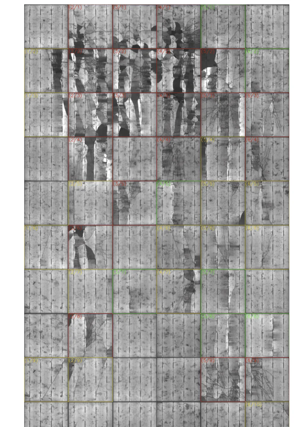 Systematic evaluation of an electroluminescence image with marked cell areas