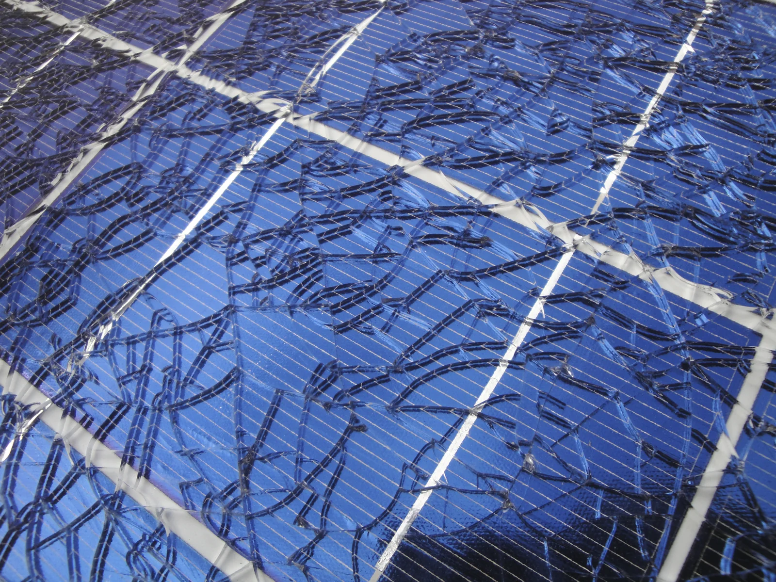 Severe glass breakage on a photovoltaic module