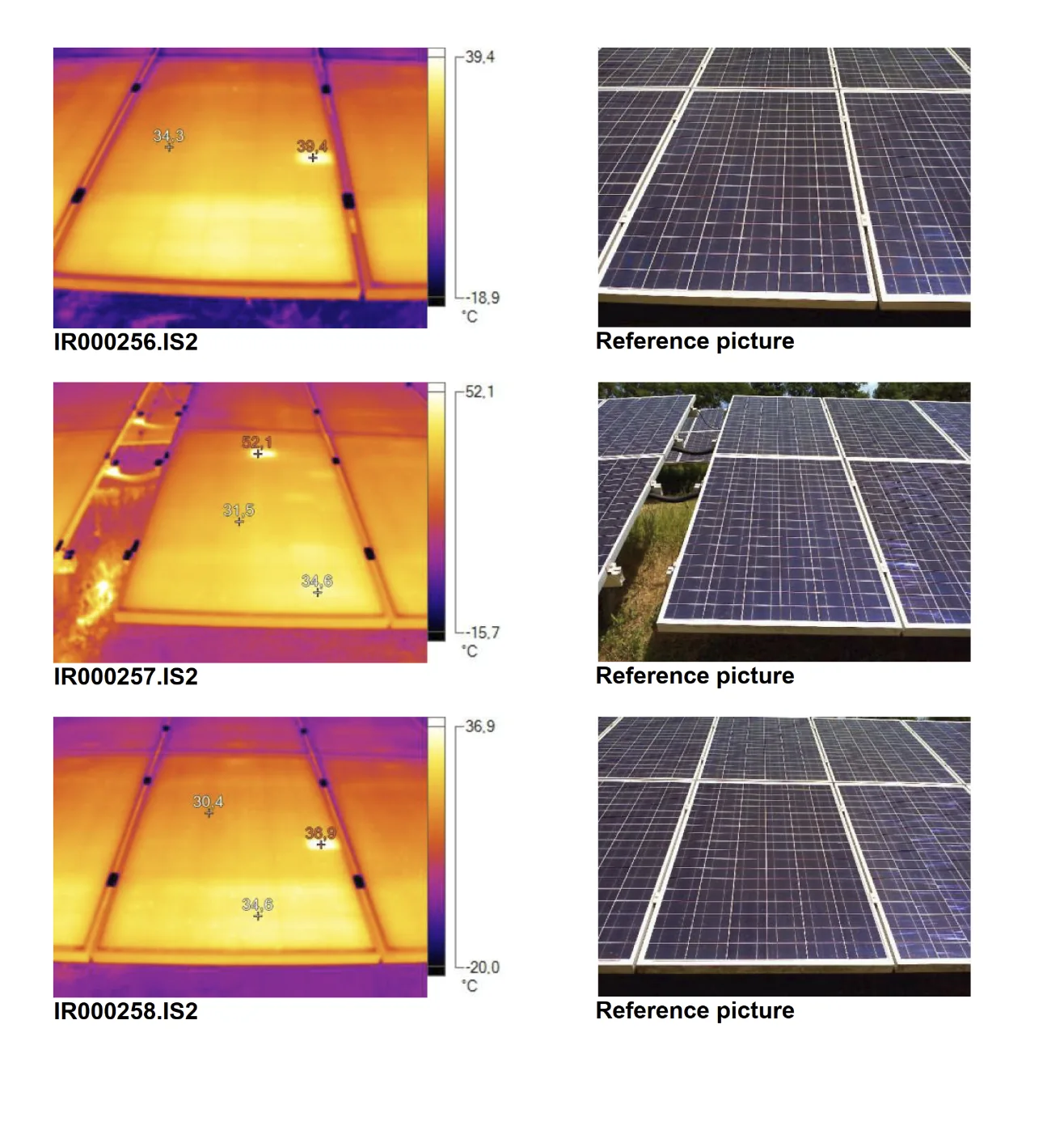 Thermographic inspection of PV modules with hotspots and reference images