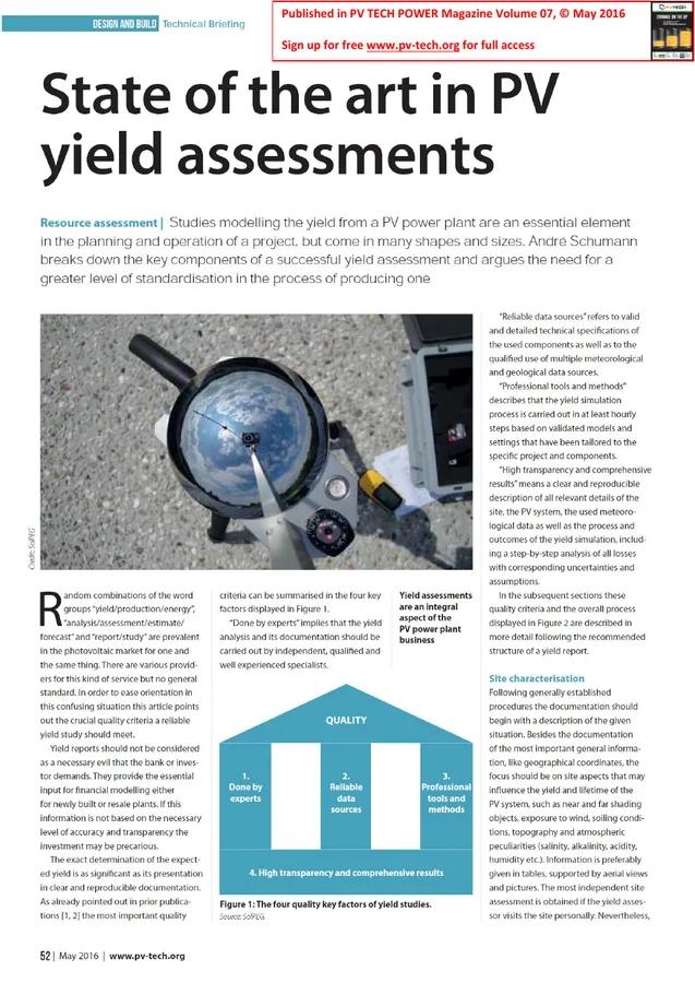 Vorschau: State of the art in PV yield assessments, PV Tech Power